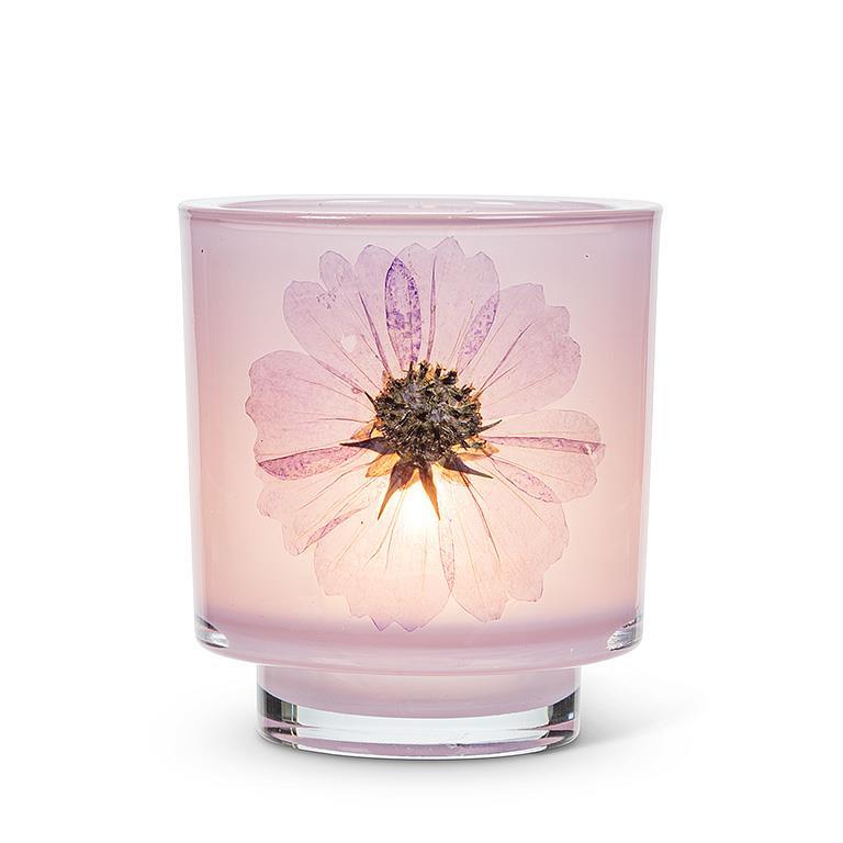 FROSTED VOTIVE W/PRESSED FLOWERS