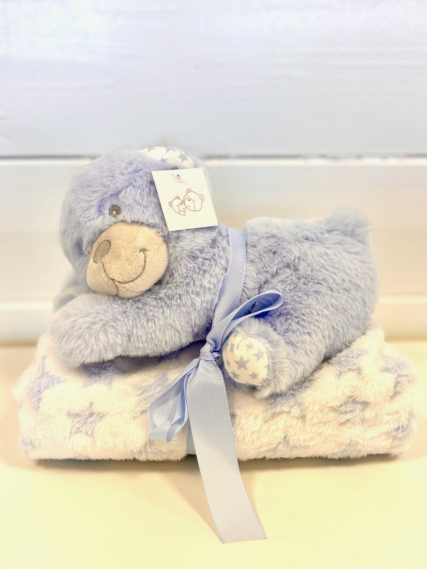 BLUE PLUSH BEAR W/BLANKET