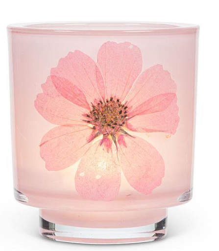 FROSTED VOTIVE W/PRESSED FLOWERS