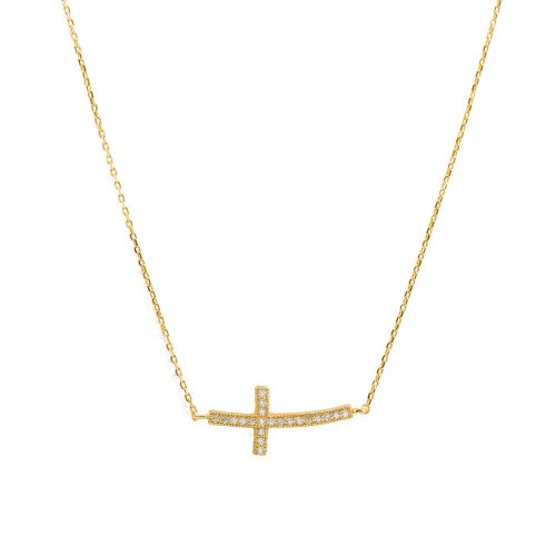 CURVED CROSS GOLD NECKLACE STERLING SILVER