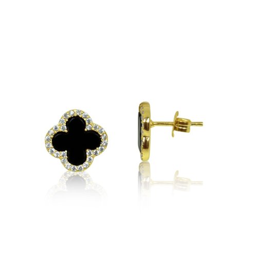 VANCLEEF INSPIRED BLACK GOLD STUDS RHODIUM