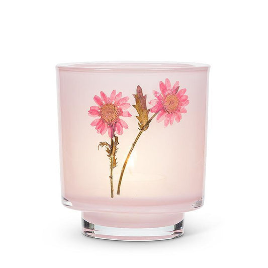 FROSTED VOTIVE W/PRESSED FLOWERS