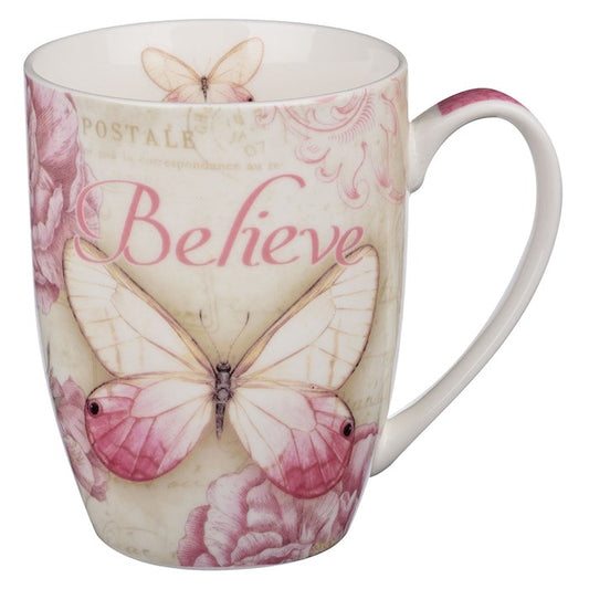 PINK BUTTERFLY MUG - BELIEVE
