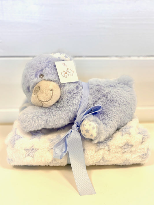 BLUE PLUSH BEAR W/BLANKET