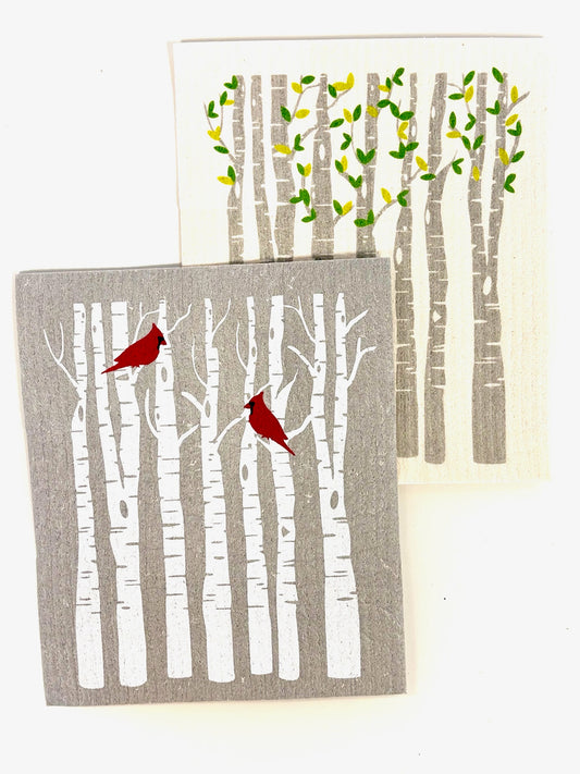 SWEDISH DISH CLOTH - SMALLL CARDINAL ON TREE