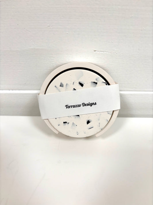 WHITE ROUND COASTER SETS WITH FLAKES