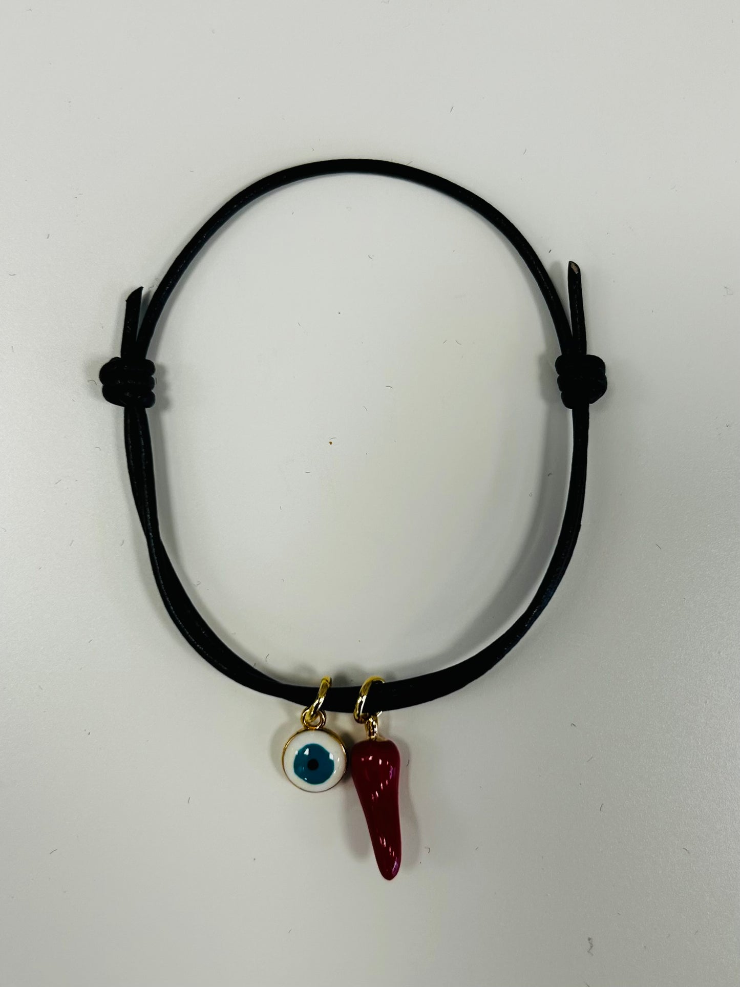 LEATHER EVIL EYE BRACELET W/CORNICELLO