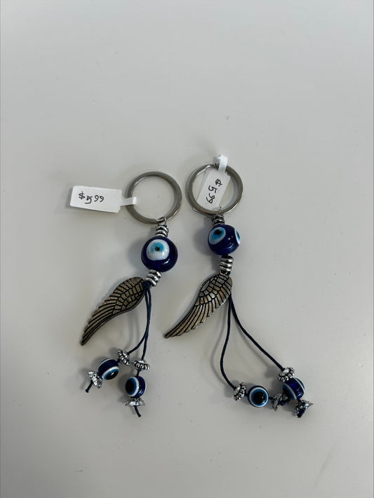 EVIL EYE/FEATHER KEYCHAIN